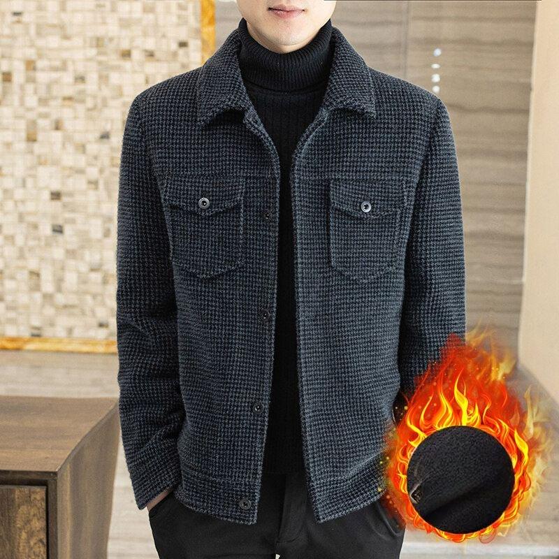 Woolen Overcoat for Men, Autumn and Winter Jacket, Trendy Short Style with Added Fleece, Warm Woolen Jacket, Outerwear