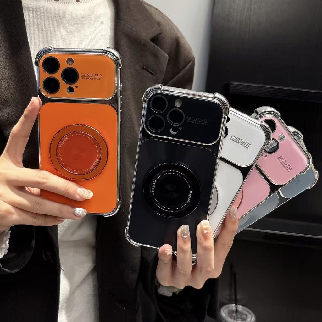 Aurora CD Pattern Fashion Electroplated Large Viewing Window Mobile Phone Case for Phone 17 Pro Max Shell Shockproof With Holder