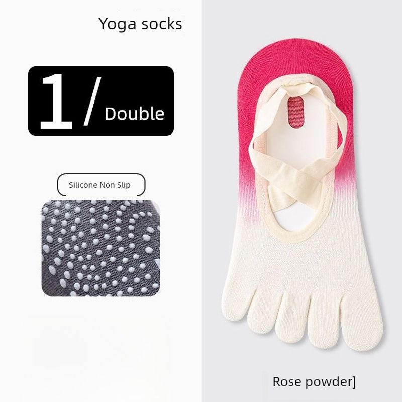 

Профессиональные нескользящие градиентные носки с пятью пальцами для йоги, женские носки для пилатеса на шнуровке, нескользящие танцевальные колготки, спортивные носки с пальцами 1 Pair [Pink]]
