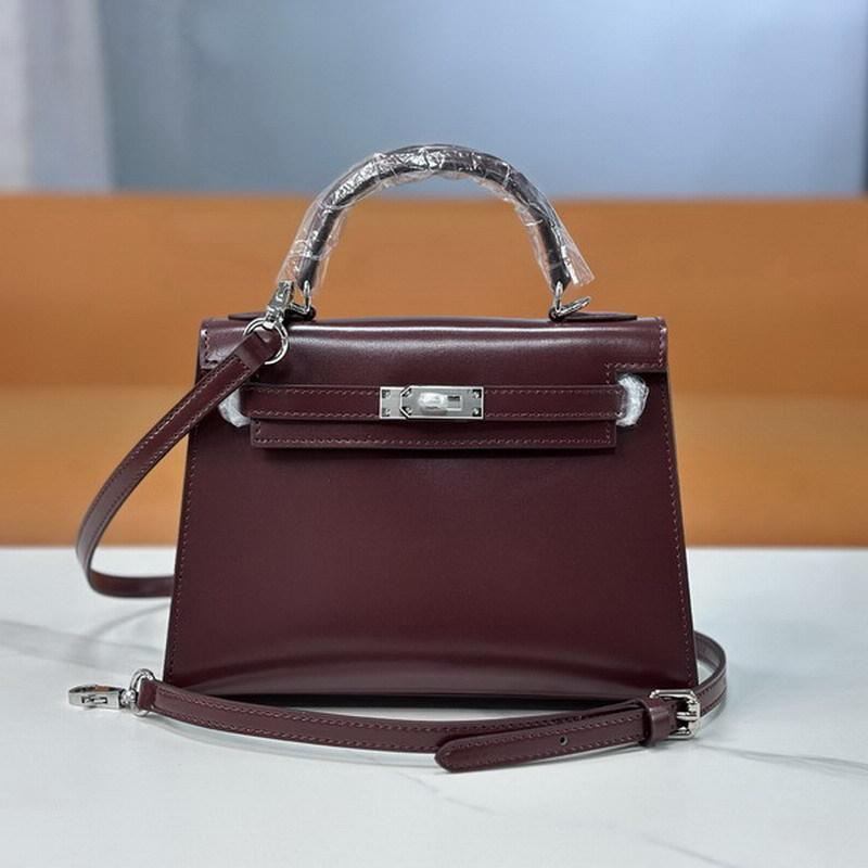 2026 new leather cowhide women's bag mini bag BOX glossy leather patent leather Kelly bag, handbag shoulder bag