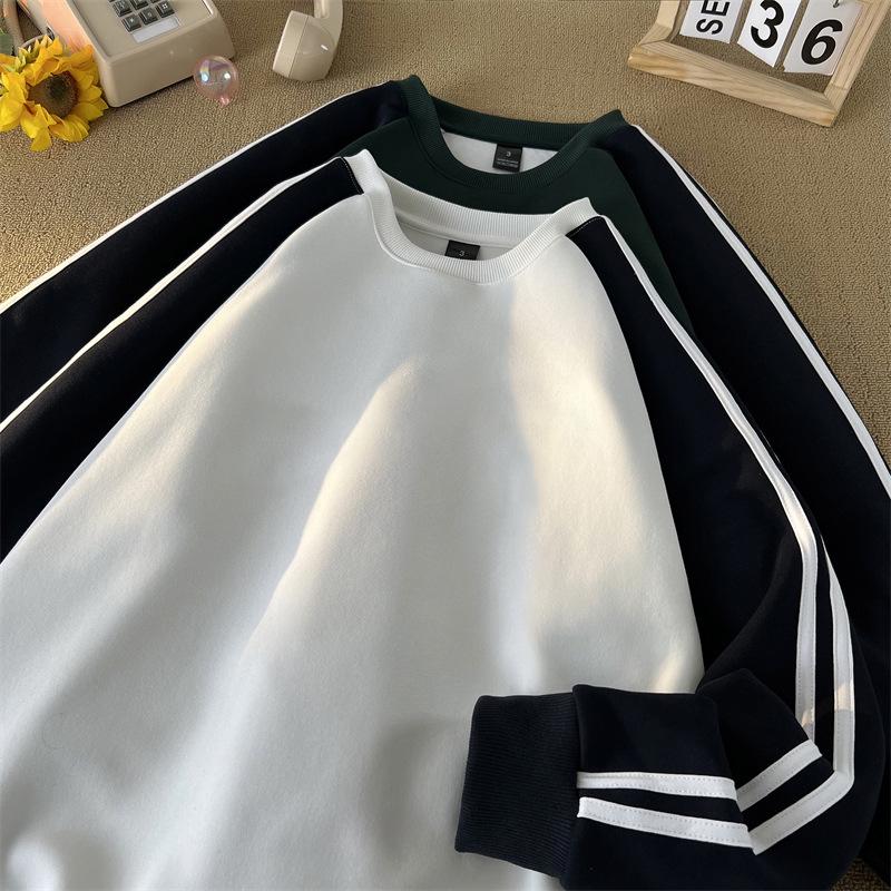 

Мужская ретро-толстовка в полоску с круглым вырезом - Осенне-зимняя модная свободная футболка с длинным рукавом L