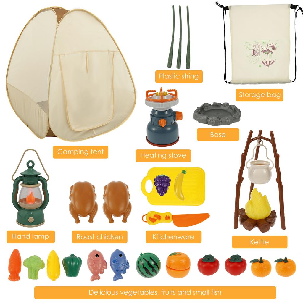 Kids Camping Set Indoor Outdoor Camping Gear Toys Montessori Skill Building Pop Up Play Tent Toys Kit for Children Playing
