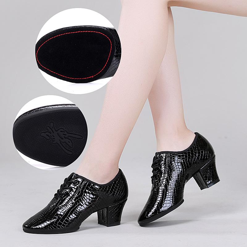 XIHAHA Women Jazz Dance Shoes Latin Salsa Ballroom Stone Pattern Genuine Leather Woman's Practice Dancing Shoes Ladies Sneakers
