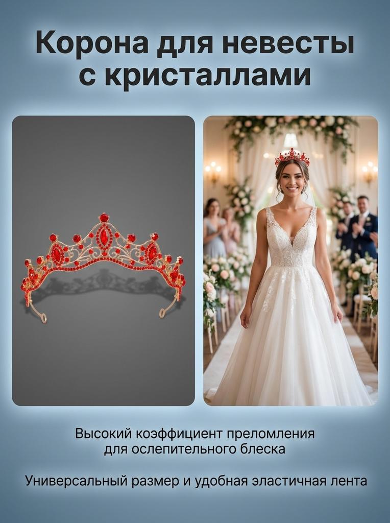 Bridal Rhinestone Crown Headpiece Alloy Base With High-Refractive Index For Wedding Ceremony And Stage Performance