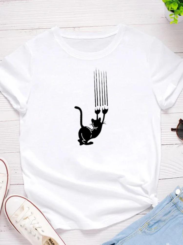 Funny Cat Scratch Print Women T Shirt Short Sleeve O Neck Loose Women Tshirt Ladies Tee Shirt Tops Clothes Camisetas Mujer