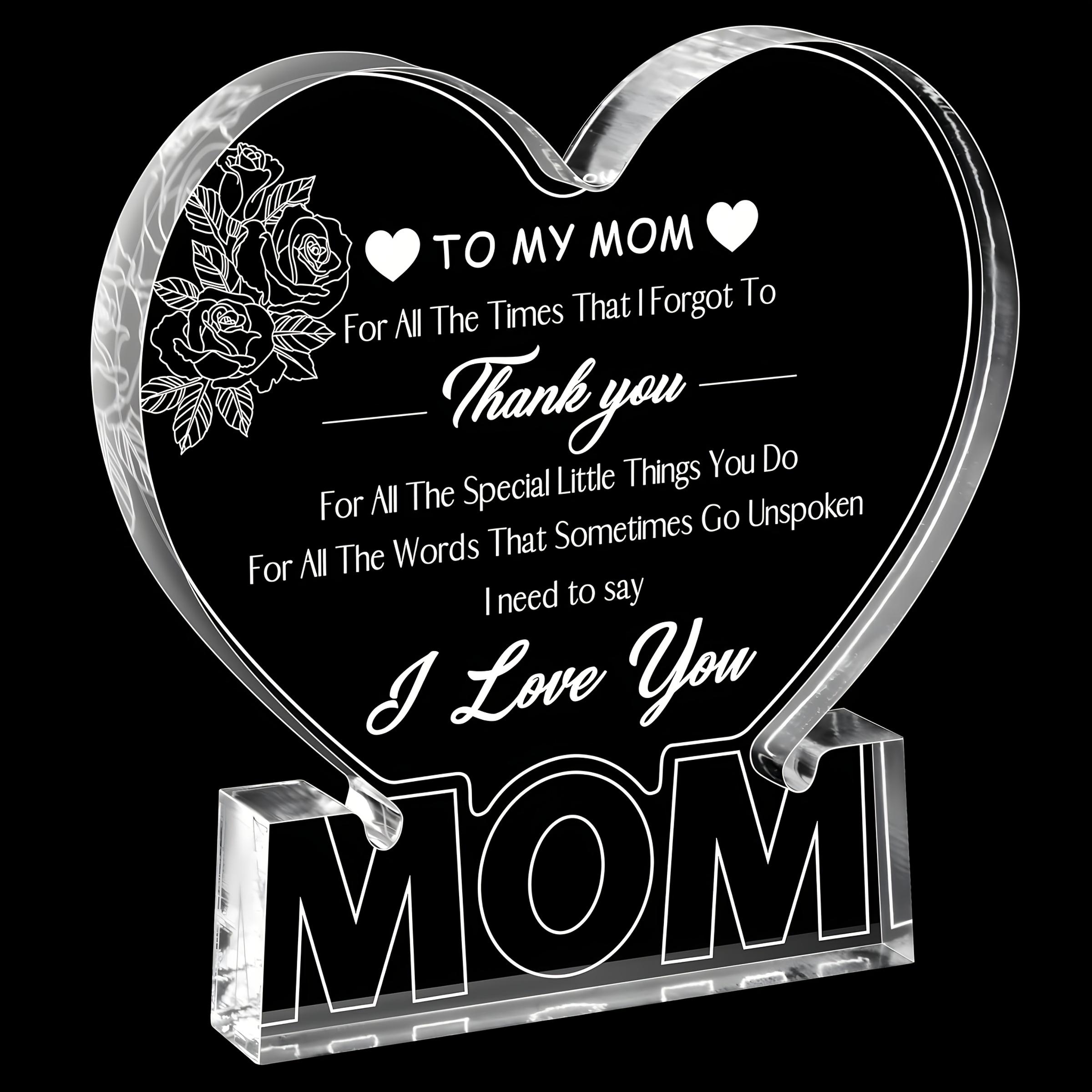 Heartfelt Acrylic Heart-Shaped Plaque for Mom - Engraved with Loving Message, Rose Design, Perfect Gift for Mother S Day, Valentine S 10*10cm