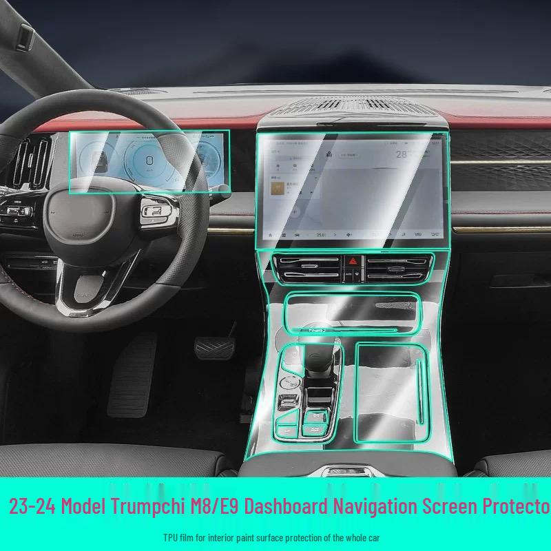 GAC Trumpchi E9 Interior Protection Film for Navigation, Dashboard, and Gear Shift.