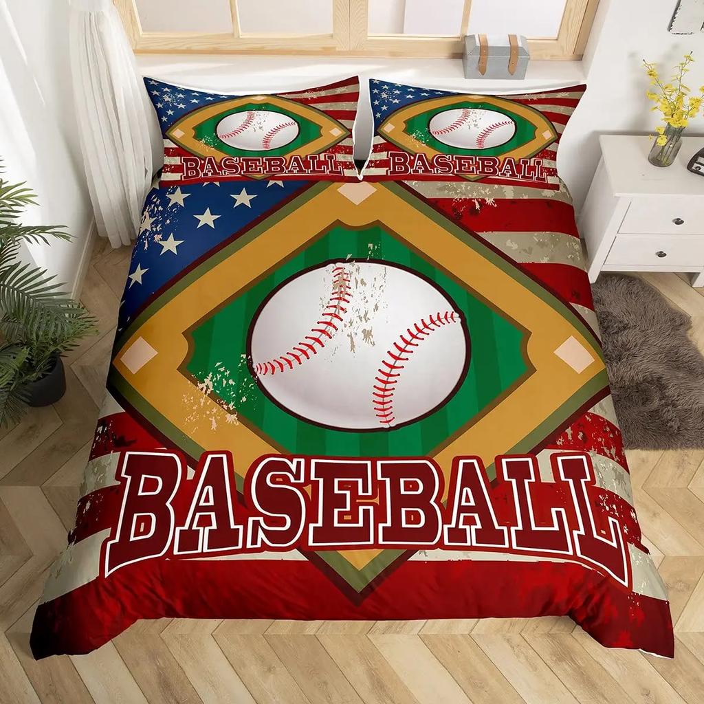 Baseball Duvet Cover Set Queen Size for Teen Boy Room DecorFire and Ice Sport Baseball Comforter Cover Sports Theme Bedding Set