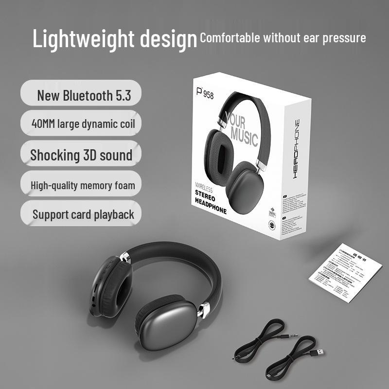P958 Bluetooth Earphones: HIFI Stereo Sound, 3D Comfort, Long Wear, Type-C Compatible.