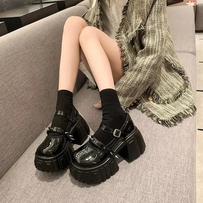 Fashion 8CM Women Leather Platform Sneakers Wedge Heels Ladies 2024 New Autumn Chunky Sneakers Woman Mary Janes Thick Sole Walking Pumps