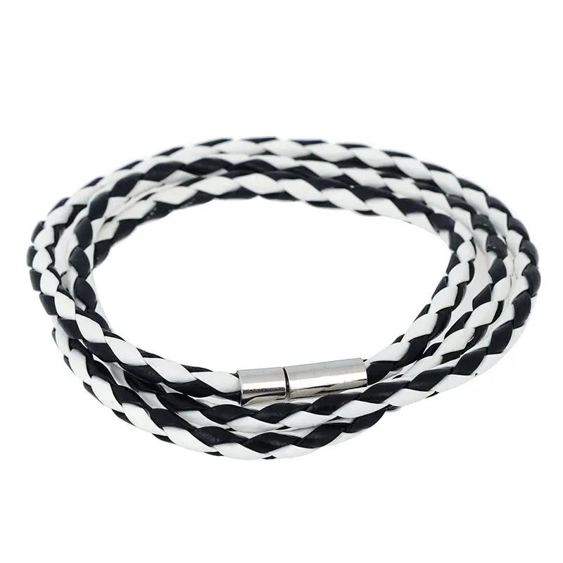 Fashion Multi-layer Wrap Braid Long Chain PU Leather Bracelet Adjustable Magnet Buckle Unisex Stackable Jewelry For Women Men