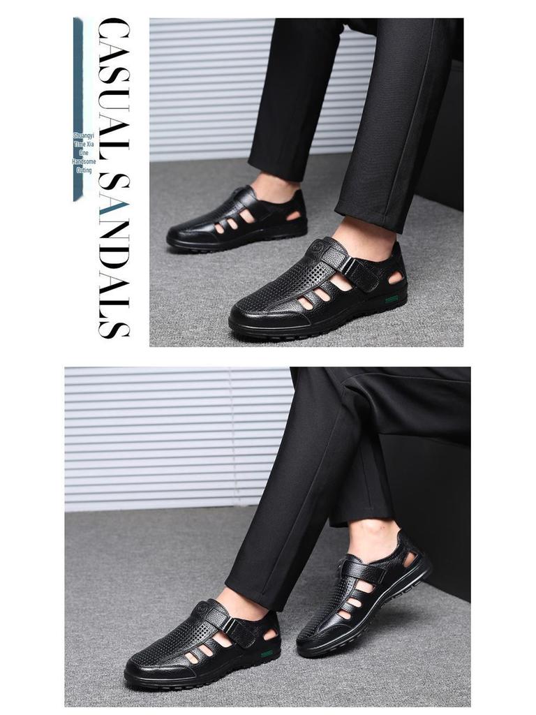 Men's Plus Size Breathable Leather Slip-on Sandals