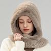 Rex Rabbit Fur Hat Scarf Integrated Snow Cap Winter Warm Ear Protection Shawl Windproof Cap Outdoor Men's and Women's