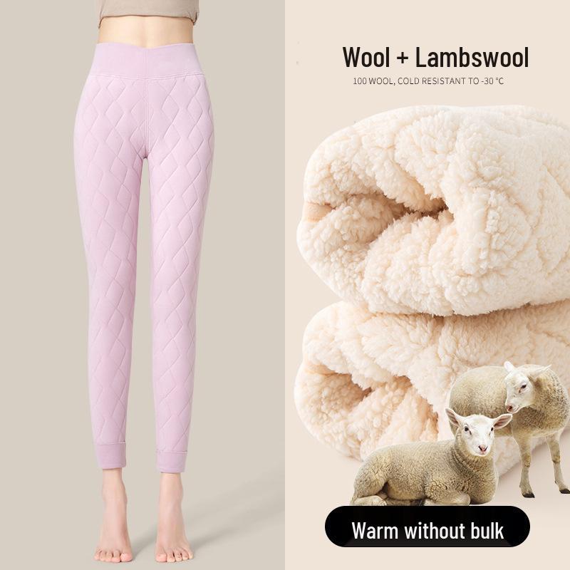 Women's High Waist Slim Fit Thermal Pants with Lamb Wool Inner Layer