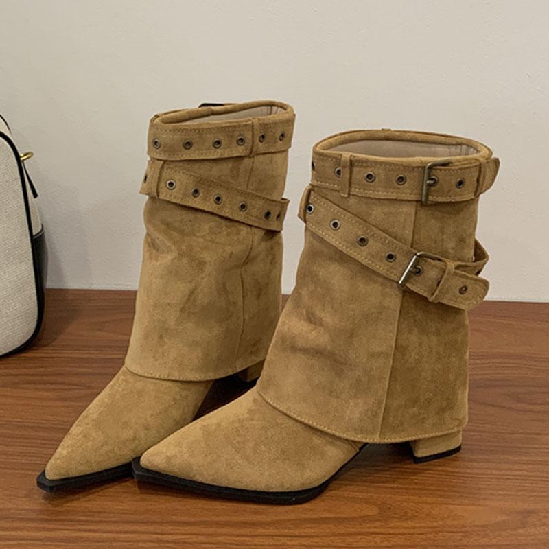 Fashion Eilyken Vintage Design Fashion Belt Buckle Strap Women Ankle Boots Design Pointed Toe Square Heels Shoes Zapatos De Mujes