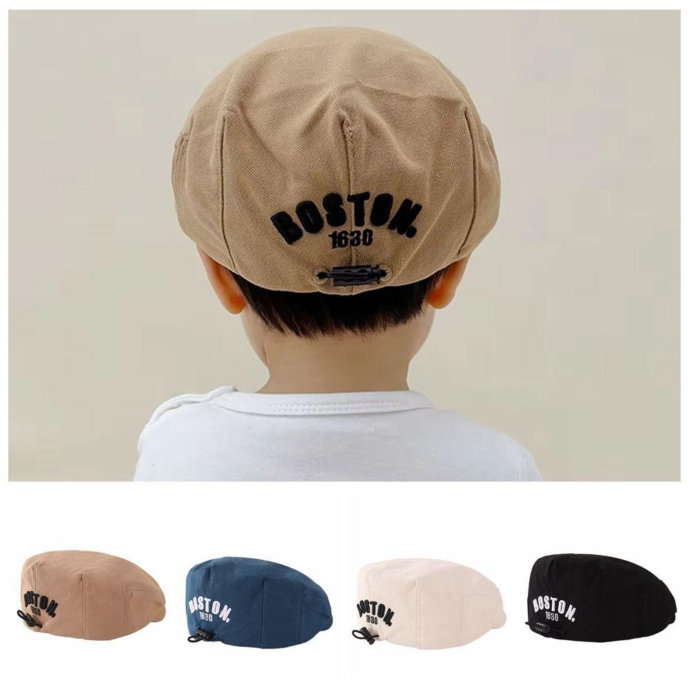 Embroidered Letter Baby Beret Hat Drawstring Newsboy Cap Adjustable Kids Peaked Cap  Girl