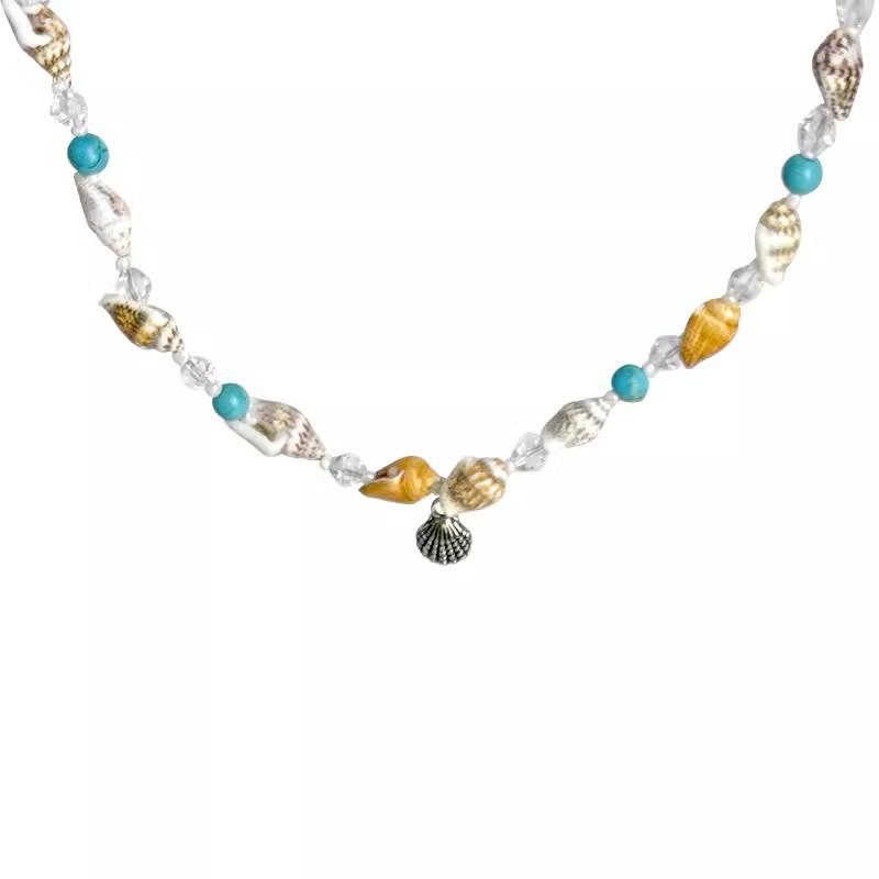 Dopamine shell beaded collarbone chain women's light luxury design accessories seaside vacation necklace