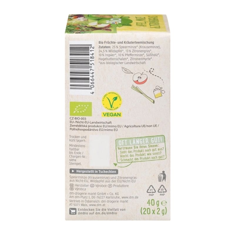 DM Bio Fruit & Herb Tea Apple, Mint & Lemongrass (20 tea bags)