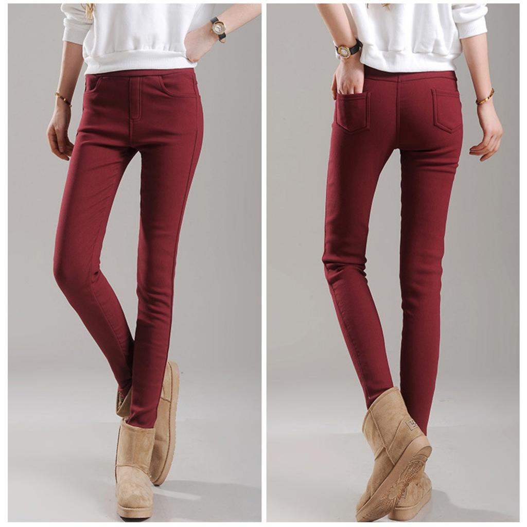Women's High Waist Leggings Solid Slim Fit Pants Casual Winter Thermal Plus Size Bottom