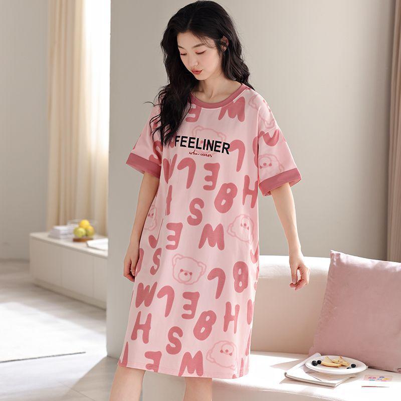 Pajamas Women's Summer Thin Pajamas Short Sleeves Large Size Fat Mm Medium and Long Pajamas Pajamas Loungewear