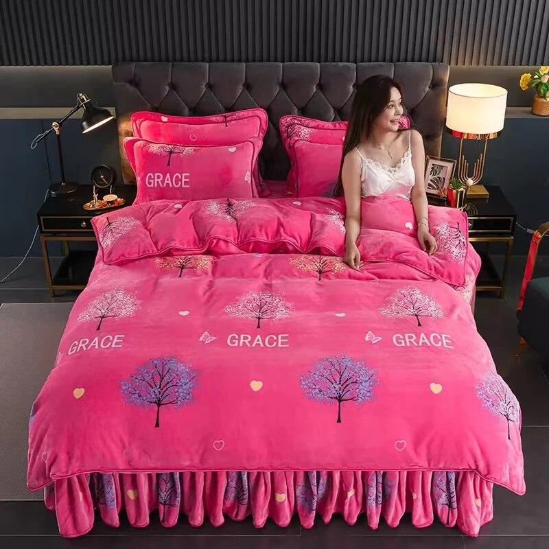 4pcs Bedding Set Fine Velvet Duvet Cover King Queen Size Thicken Quick Warm Coral Fleece Quilt Cover Bed Sheet Pillowcase