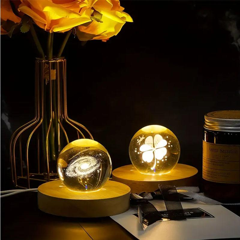 1/4Pcs Wood Desktop Decorative Lights Base Night Light Wooden LED USB RGB Display Lamp Display Stand Lamps Holder Art Ornament