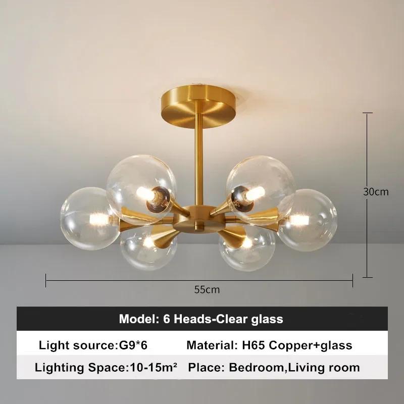 Modern luxury LED chandelier kitchen bedroom dining room copper glass ball Nordic creative home ceiling chandelier home lighting
