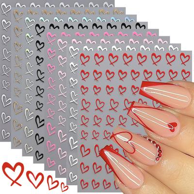 8pcs 3D Cute Heart Nail Art Stickers, Sweet Mini Heart Adhesive Nail Decals, Valentine's Day Design Nail Foils, Nail Slider Decorations
