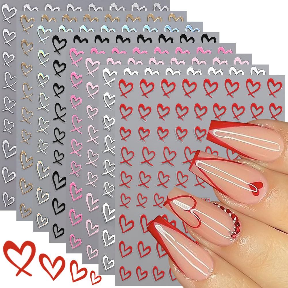 8pcs 3D Cute Heart Nail Art Stickers, Sweet Mini Heart Adhesive Nail Decals, Valentine's Day Design Nail Foils, Nail Slider Decorations