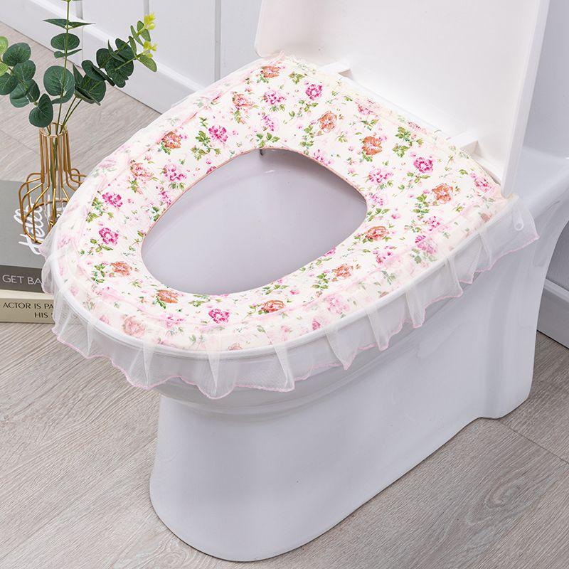 

Toilet Lace Seat Cushion Seat Ring Seasonal Zipper Thickened Lace Waterproof Universal Toilet Seat for Household Use Pink