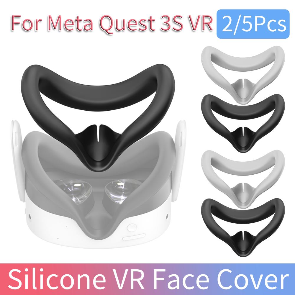 2/5Pcs Silicone VR Face Cover Sweatproof Face Cushion Pad Replacement with Anti-Leakage Nose Pad for Meta Quest 3S VR Headset