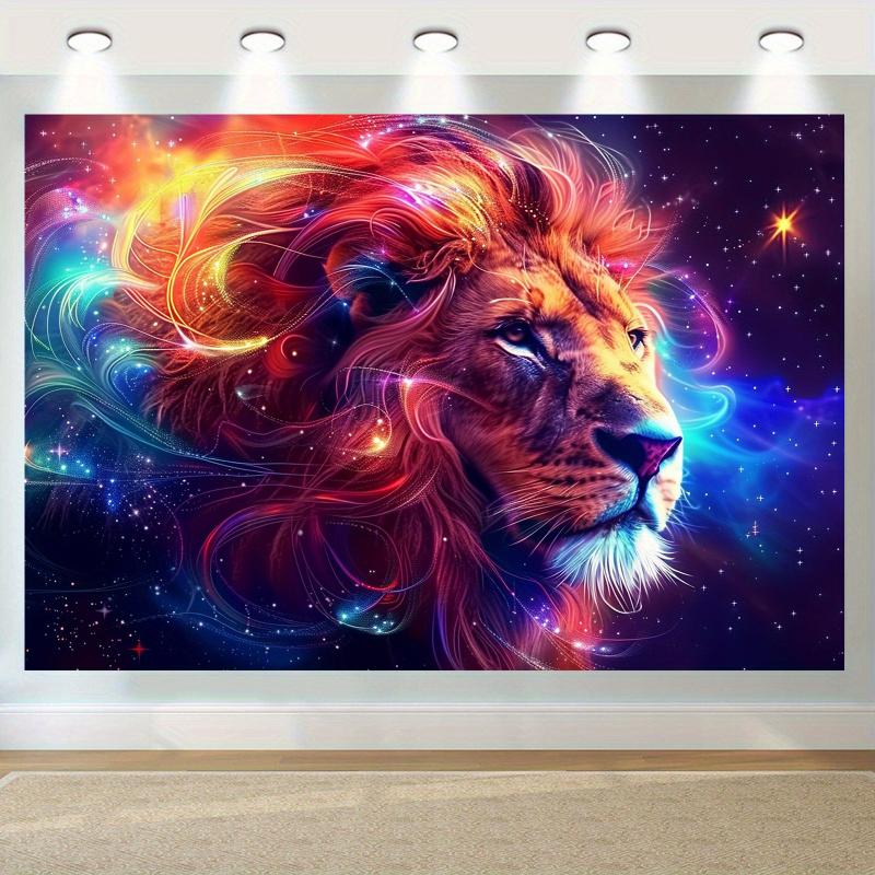 VIKAMA Cyber Starry Sky Lion Tapestry Colorful Animal Art Esports Room Bar Room Decoration Home Decoration