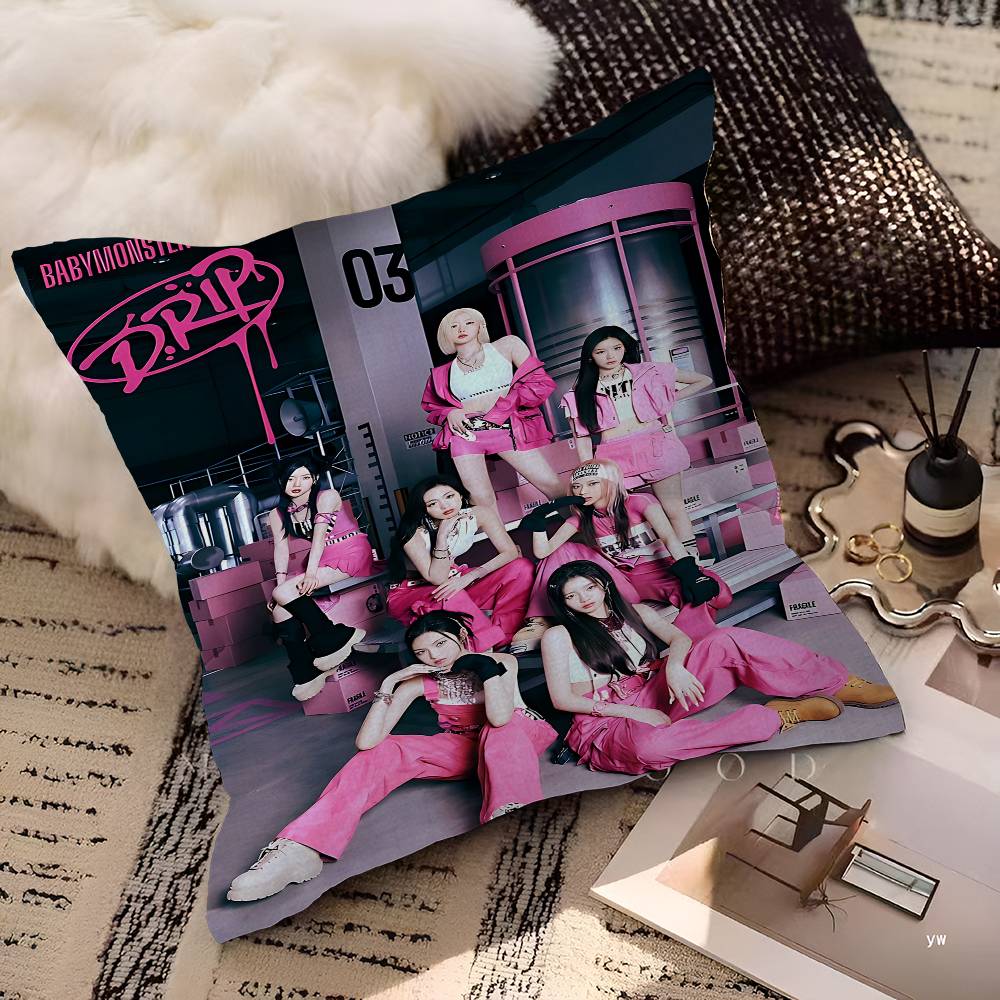 Kpop B-Babymonster Anime Cushion Cover Inches Farmhouse Decor Home Throw Pillow Covers For Couch Decorations