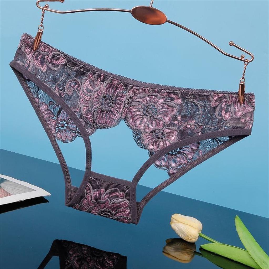 Sexy Hollow Out Lace Underwear Women Low Waist Hipster Floral Embroidered Panties Sheer Thin Briefs