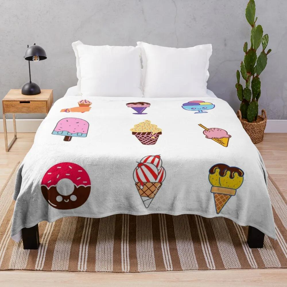 Ice Cream Flannel Throw Blanket King Queen Full Size Colourful Ice Cream For Bed Sofa Couch Blanket Warm Lightweight Super Soft