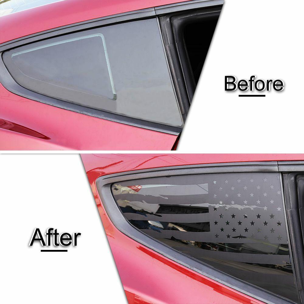 2pcs Rear Window Decal American Flag Trim Sticker For Ford Mustang 2015+ Black