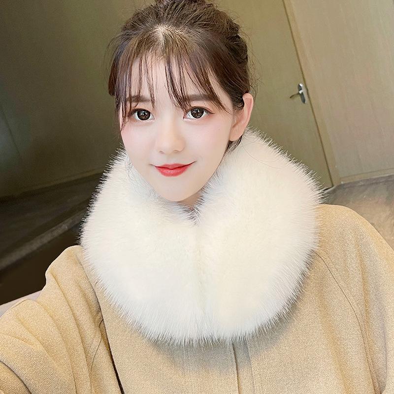Bufanda de invierno de piel sintética gruesa de pelo de zorro para hombres y mujeres, ropa de algodón universal, abrigo, bufanda de cuello redondo para mujer