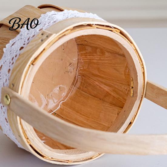 Hand-woven Flower Basket Basket, with Lace Decor, Hand-Woven Wicker Rattan Rustic Wood Portable Floral Gift Handmade