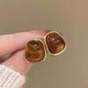 Retro Geometric Square Resin Stud Earrings for Women Girls French Style Elegant Temperament Earrings Charm Jewelry Accessories