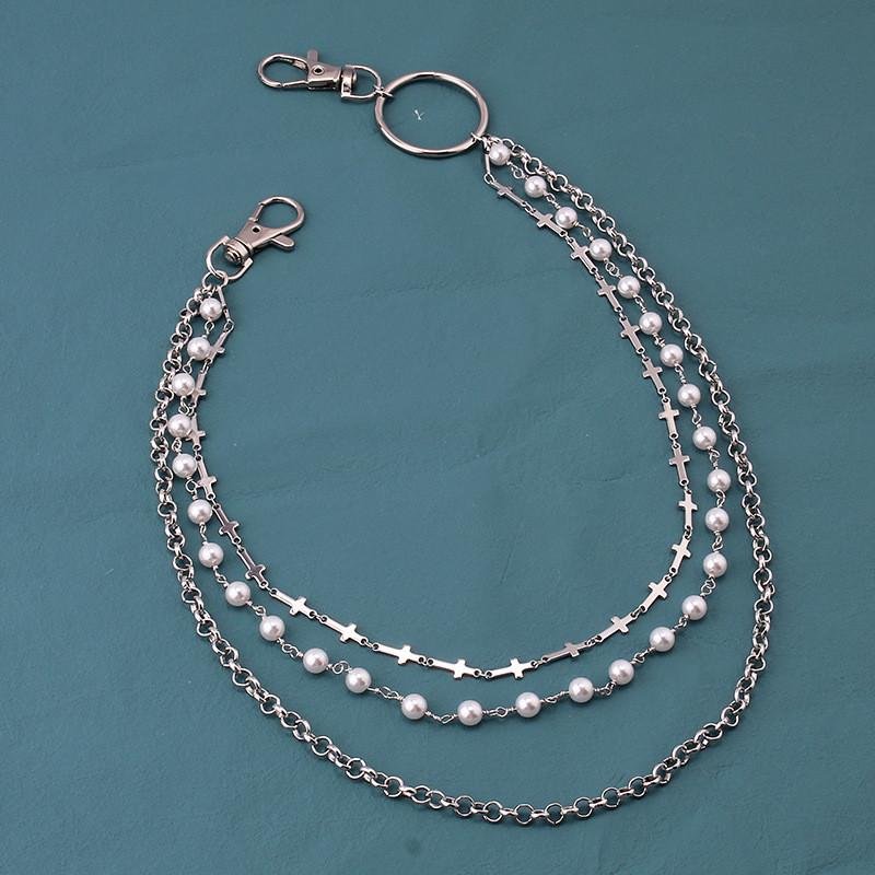 Cross Pendant Chain Belt With Pearl Layers For Men And Women Summer Fashion Accessories