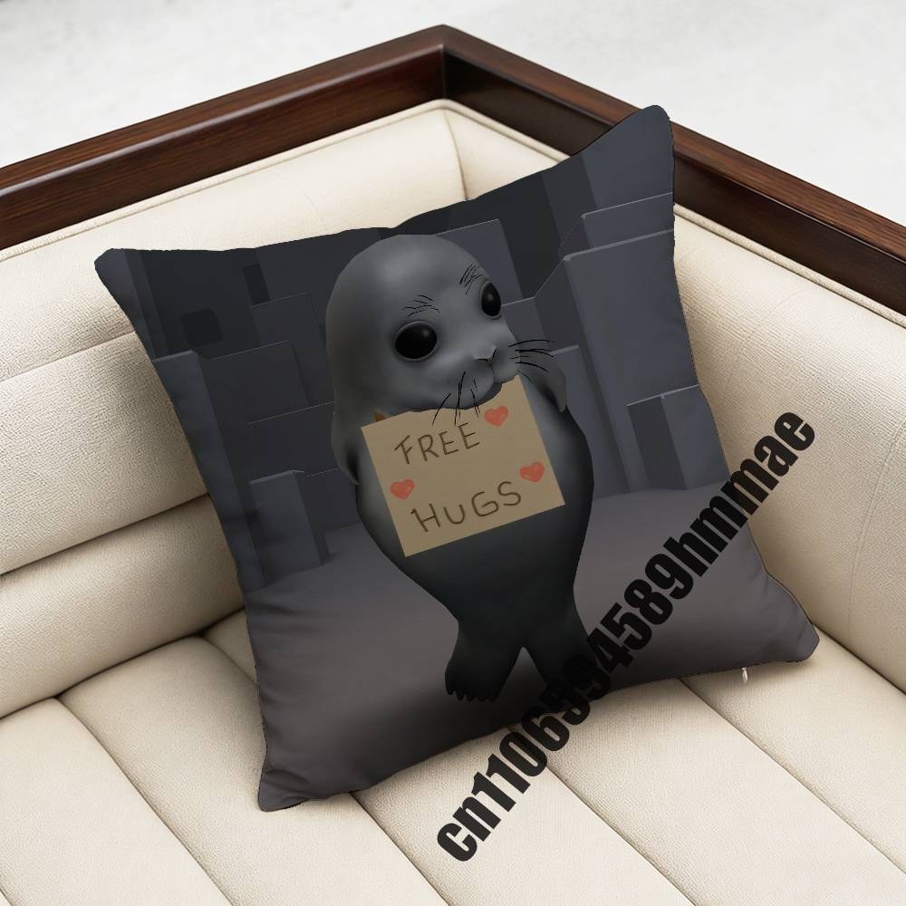 For Throw Pillow Case Sham 45X45Cm 35X35Cm Square Bedroom Seals Fruit Cute Seal Sea Meme Pillowcase Cushion Cover