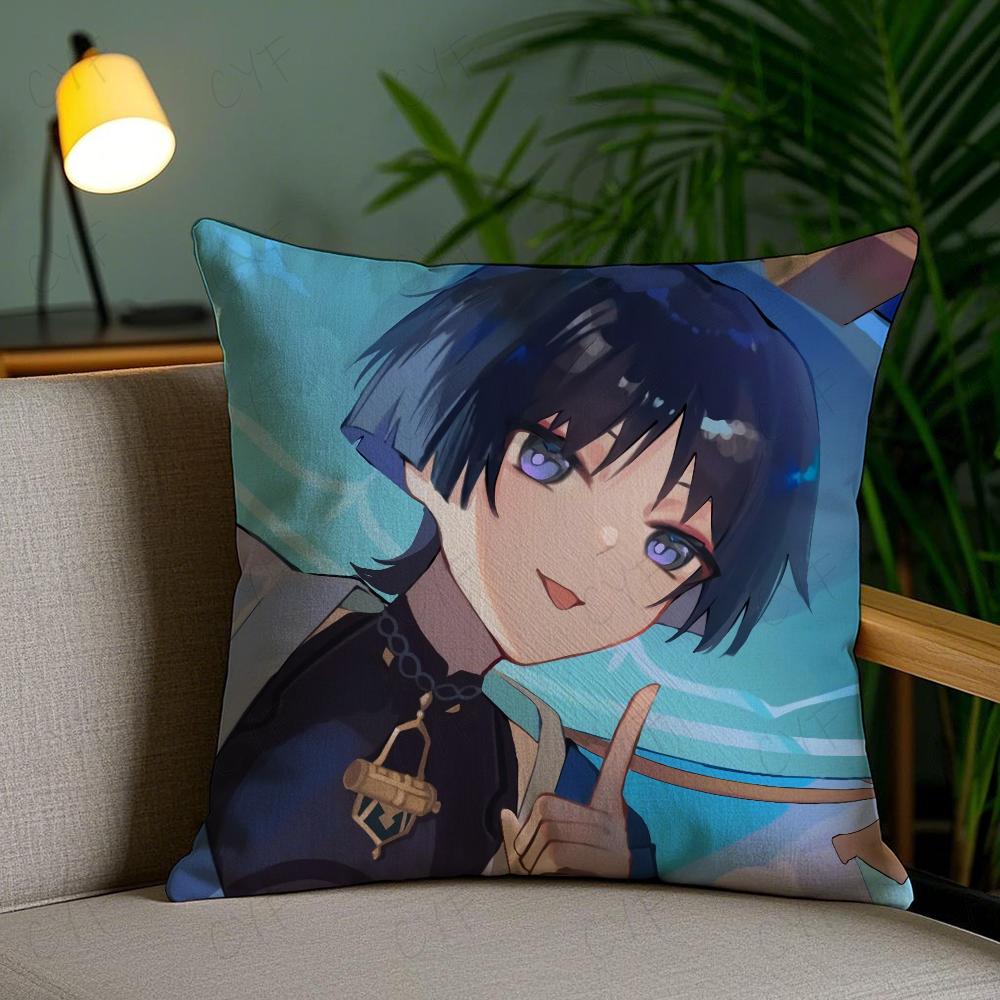 Scaramouche and Wanderer Game Pillow Case Anti-dustmite Pillowcase Invisible Zipper Silky Short Plush Sofa Cushion Cover
