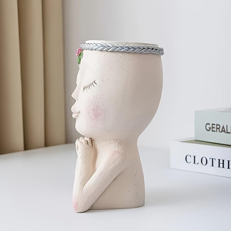 1pc Figura Vaso di fiori Donne Faccia Statua Vaso Fioriera Ornamenti per interni ed esterni Decorazioni per la casa Giardino Patio (4,7*7,3*3,4 pollici)