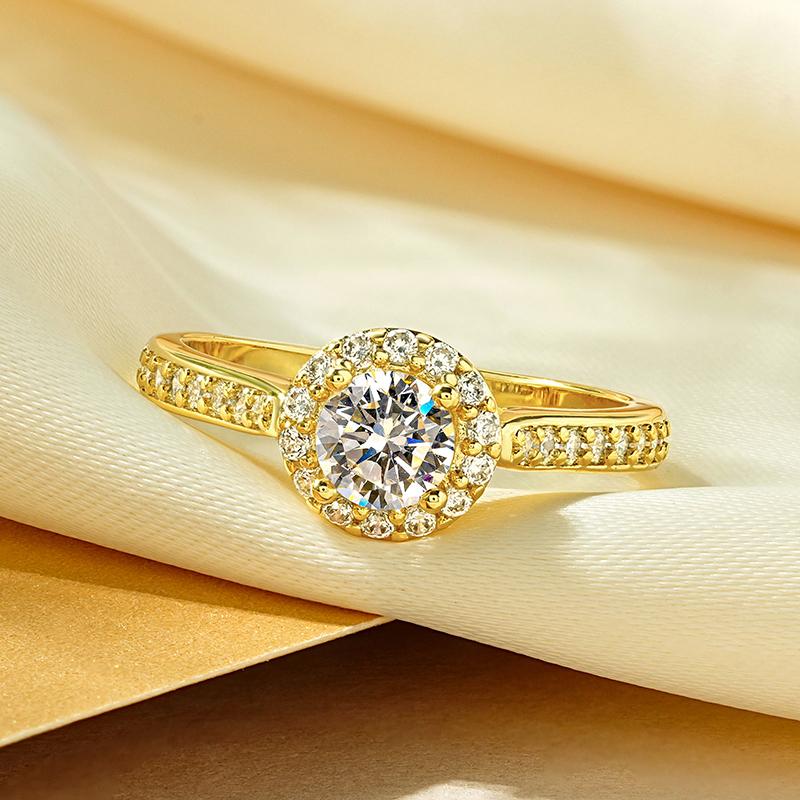 

Rrjzz Trendy Plating 14k Gold Silver Women Ring Speaking Halo Round CZ Simulated Diamond Engagement Rings Wedding Fine Jewelry 5