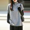 Autumn/Winter Women's Wool Sleeveless Rolled Hem Vest Top with High Neck - Elegant Shawl Style Sweater