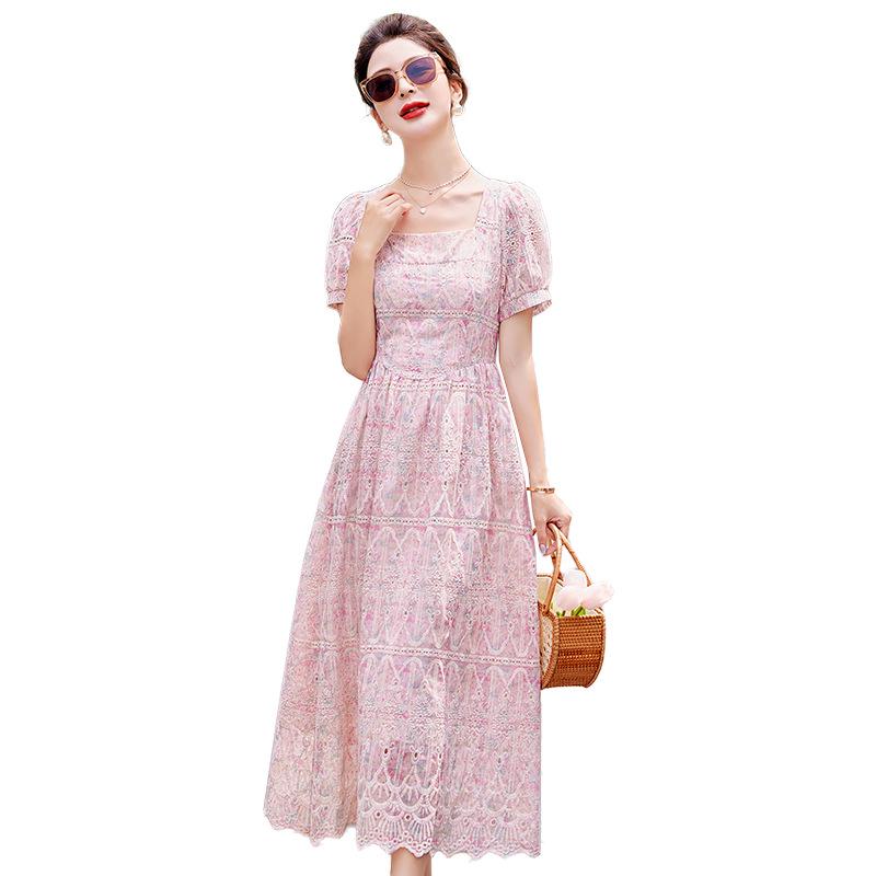 Korean Style Embroidered Lace Dress - Waist-Hugging, Breathable Summer Fashion