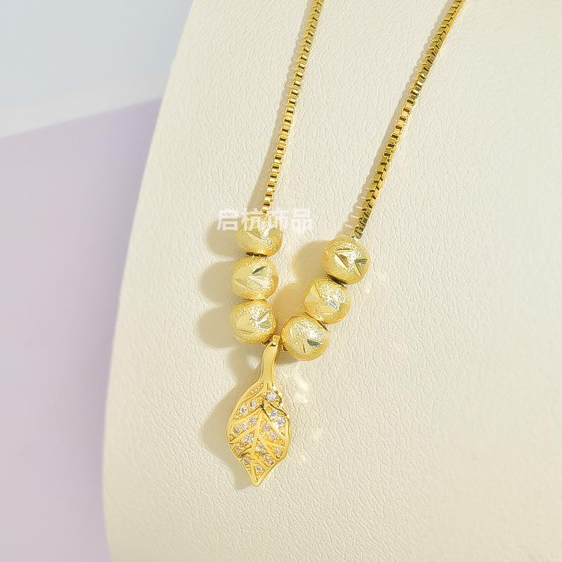 Full Of Diamonds, Gold Branches And Jade Leaves Necklace, Women'S Light Luxury And Versatile Temperament, Slightly Inlaid Collarbone Chain