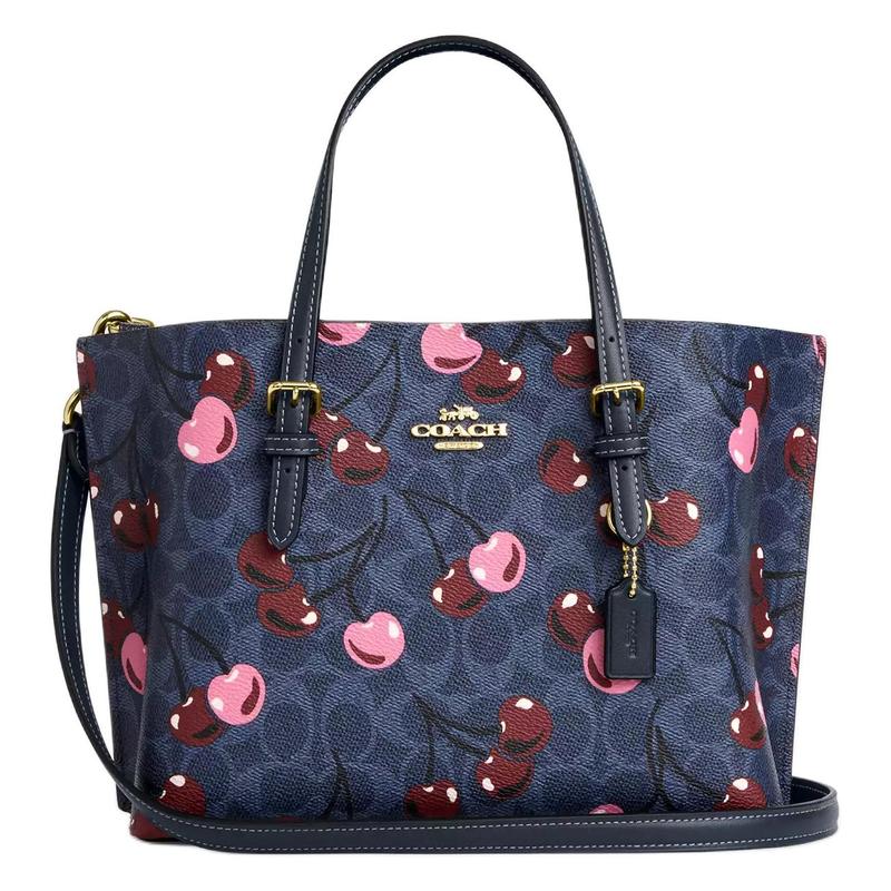 

COACH Mollie cherry print coated canvas tote bag tote bag shopping bag shoulder handbag 25 women s gold patch denim multi-color золотий
