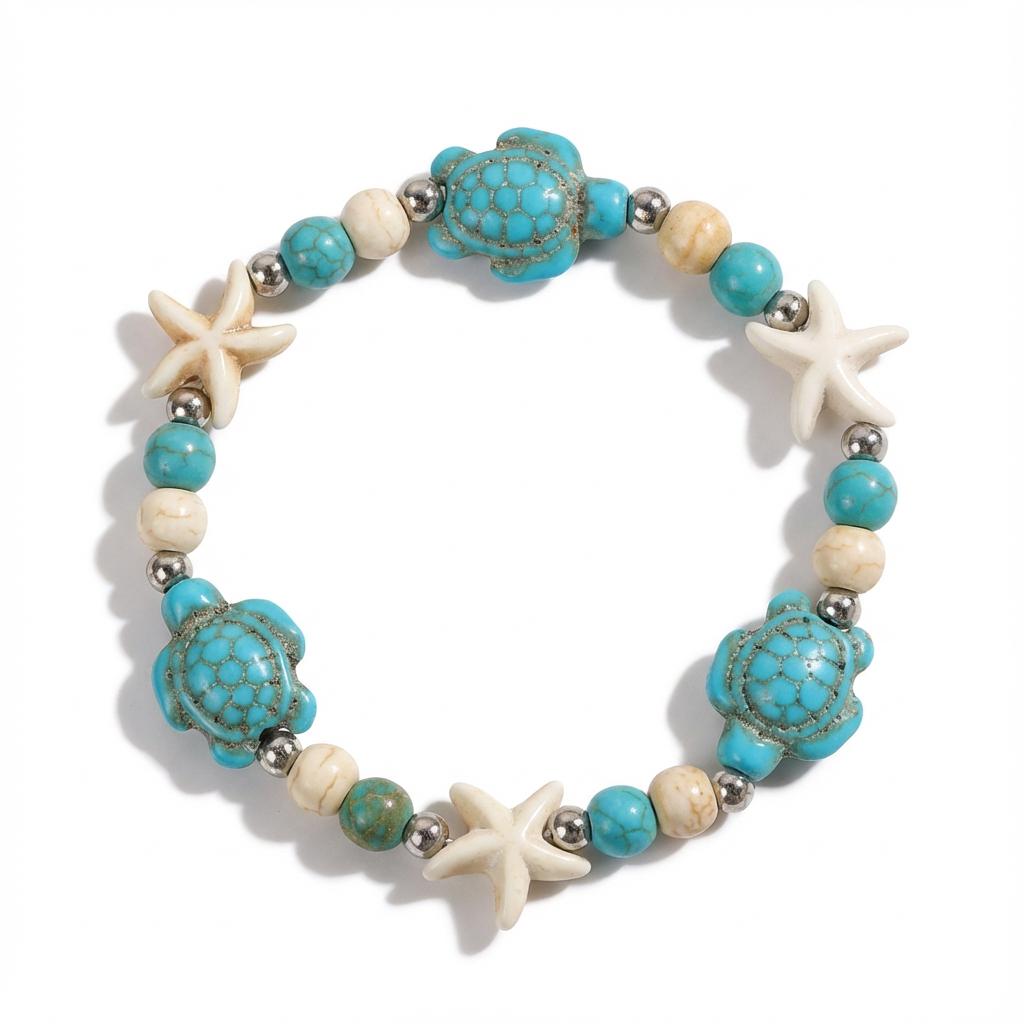 Bohemian Shell Starfish Bracelet for Women Summer Beach Turtle Beads Bracelet Handmade Rope Chain Trendy Vacation Jewelry Gift
