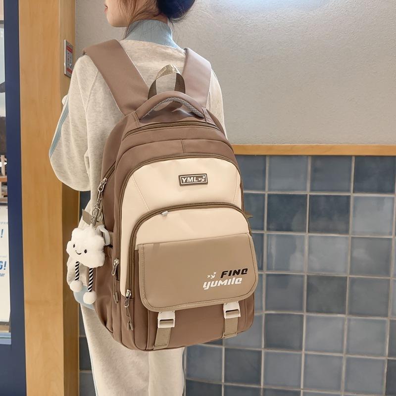 Schoolbag Trendy Versatile Color Matching Backpack Women's Lightweight Simple Large Capacity Junior and High School Student School Bag Short Trip